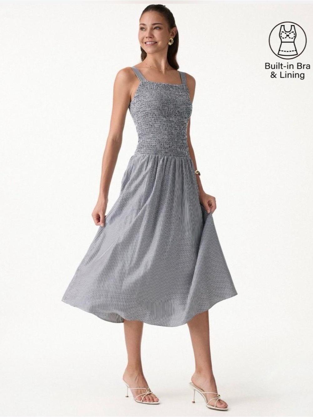 OGL Striped Poplin Square Neck Smocked Midi Bra Dress SMALL
$99.00 new